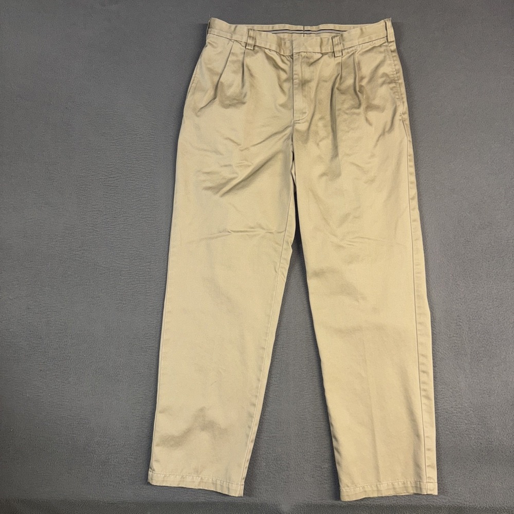 Duluth Trading Pants Mens 38x34 (Fit 36x32) Khaki Brown Straight Pleated Vintage